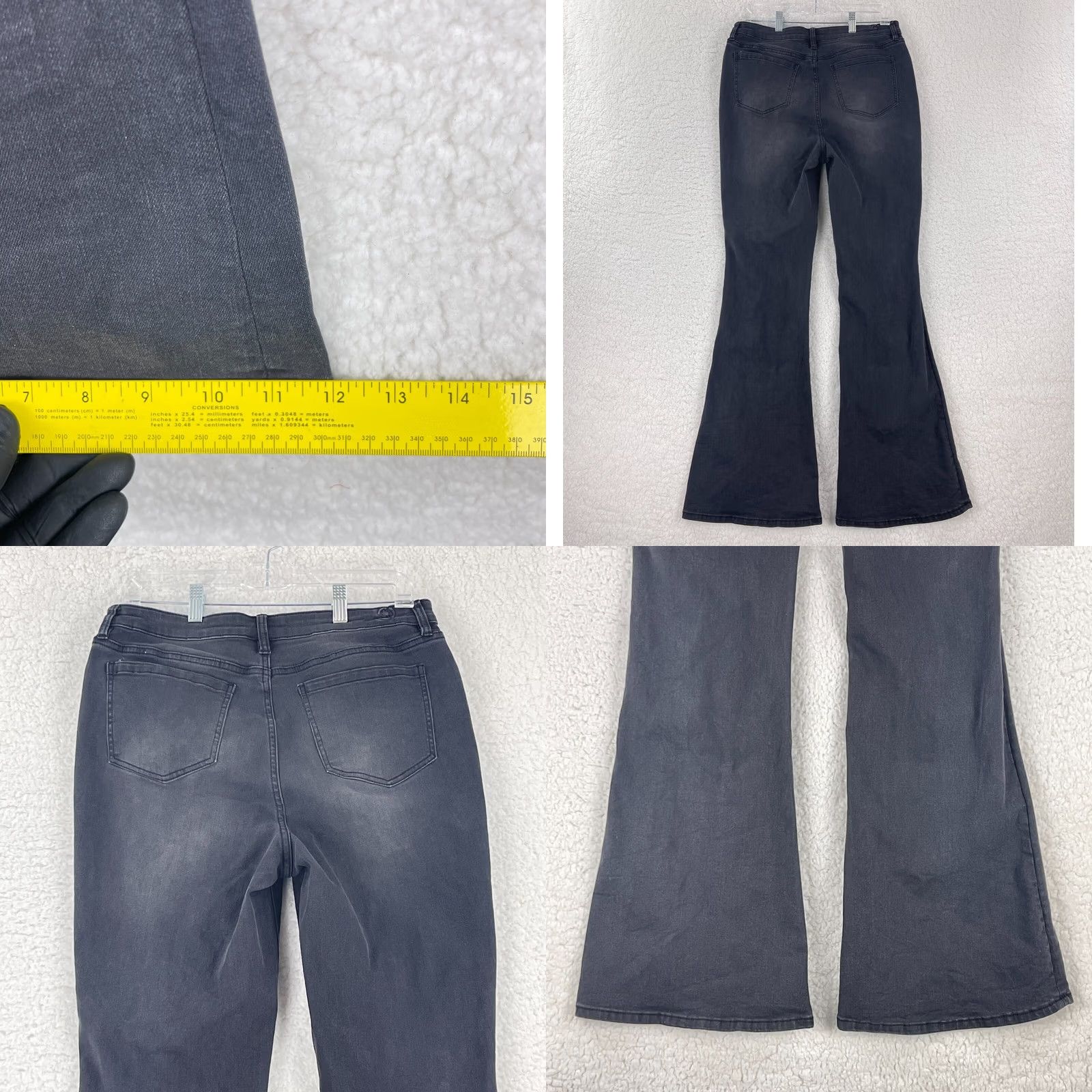 Vintage PTCL Black Denim Flare Jeans Womens 32 High Rise Stretch Casual Wide-Leg Regular Size 24" / US 00 / IT 34 - 9 Thumbnail