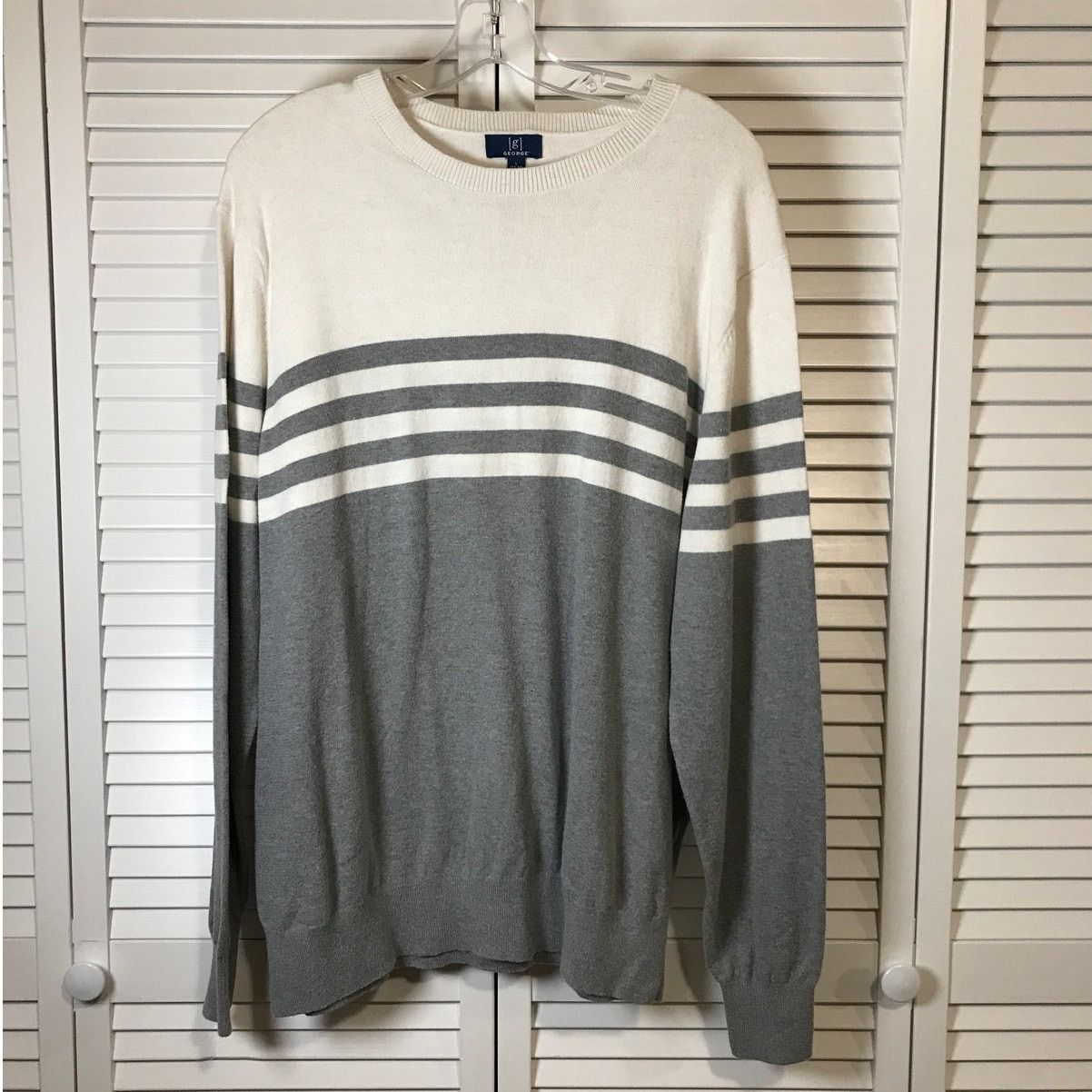 George George Gray Cream Striped Round Neck Long Sleeve Sweater L Size US L / EU 52-54 / 3 - 1 Thumbnail