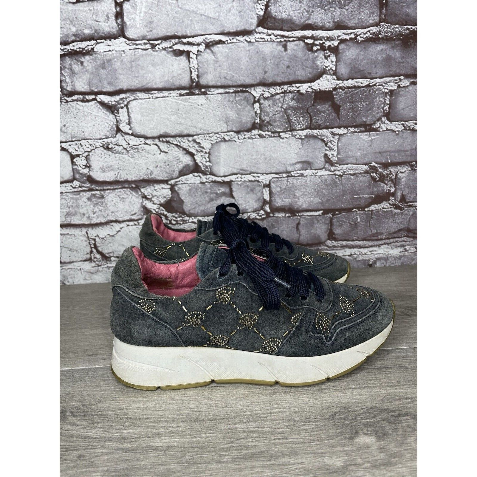 Blumarine Blumarine Blue Suede Gold Embellished Lace Up Sneakers Women Size US 6 / IT 36 - 20 Thumbnail