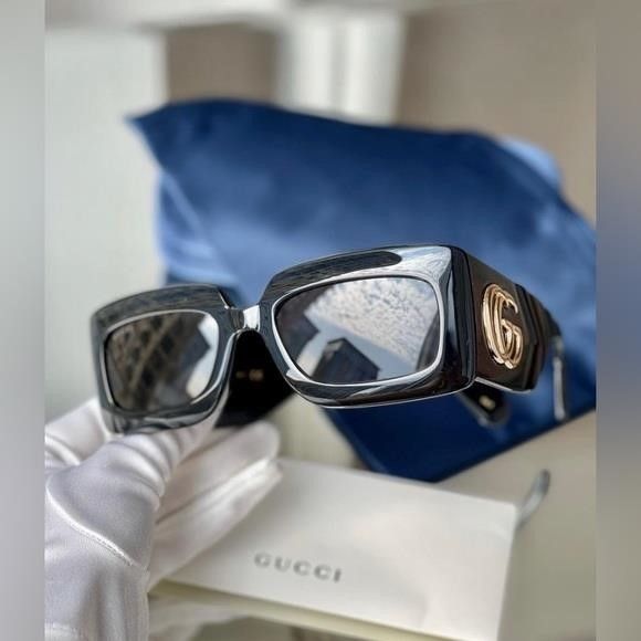 Gucci Authentic- New - Gucci Black Gray Gg0811s 001 Logo Rectangle Size ONE SIZE - 8 Thumbnail
