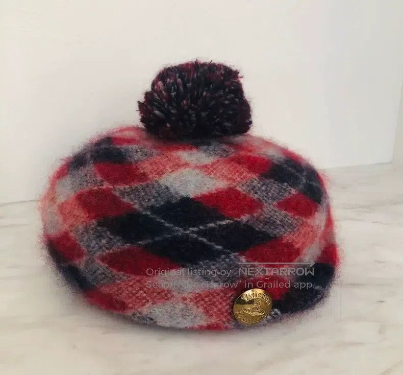 Vivienne Westwood Vivienne Westwood Herringbone beret with metal Saturn embl Size ONE SIZE - 5 Thumbnail