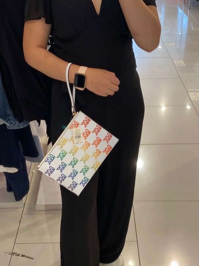 Michael kors XL zip clutch wristlet optic white multi Rainb