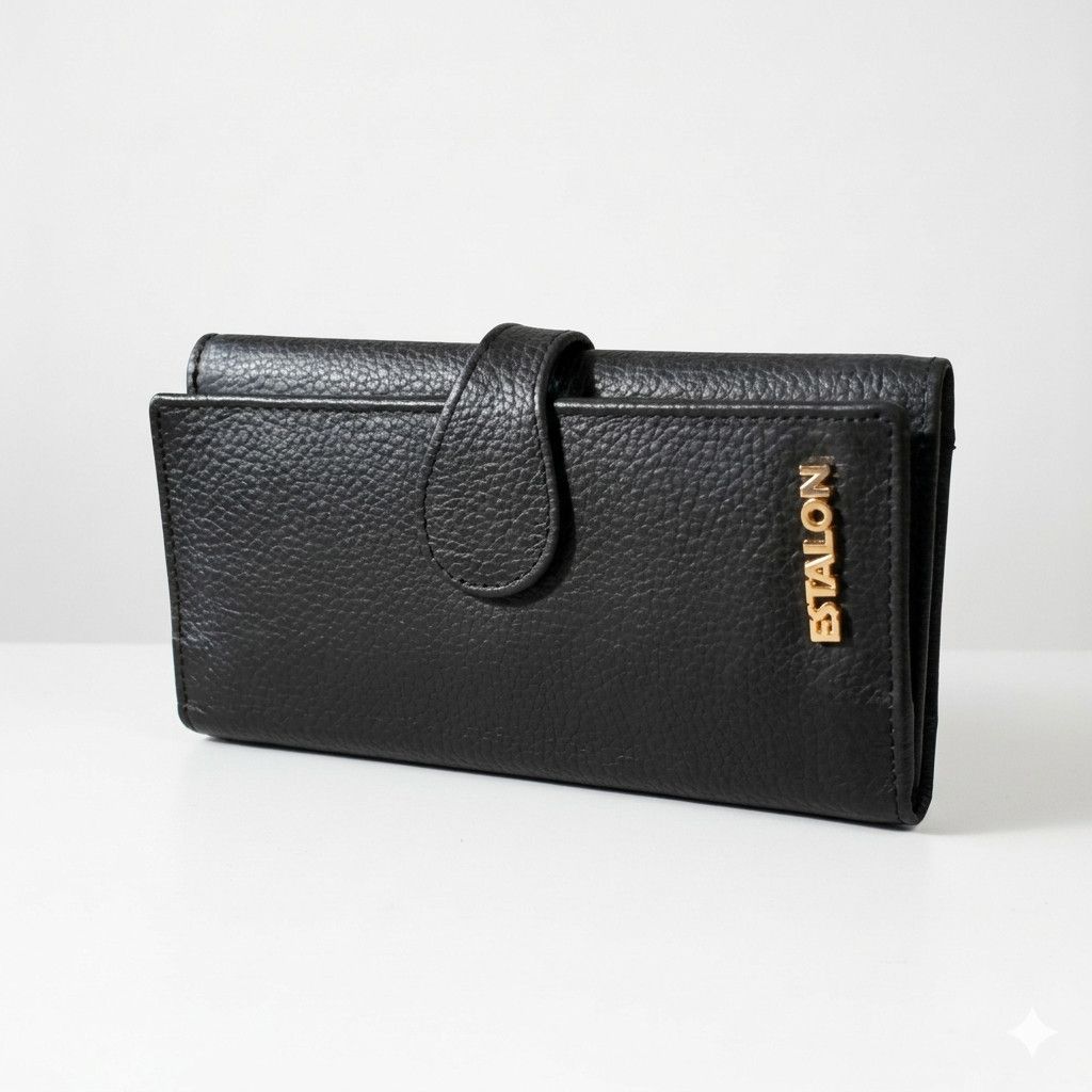 Other Estalon 7x4" Leather Wallet Black Pebbled Snap Coin Pocket Size ONE SIZE - 1 Thumbnail