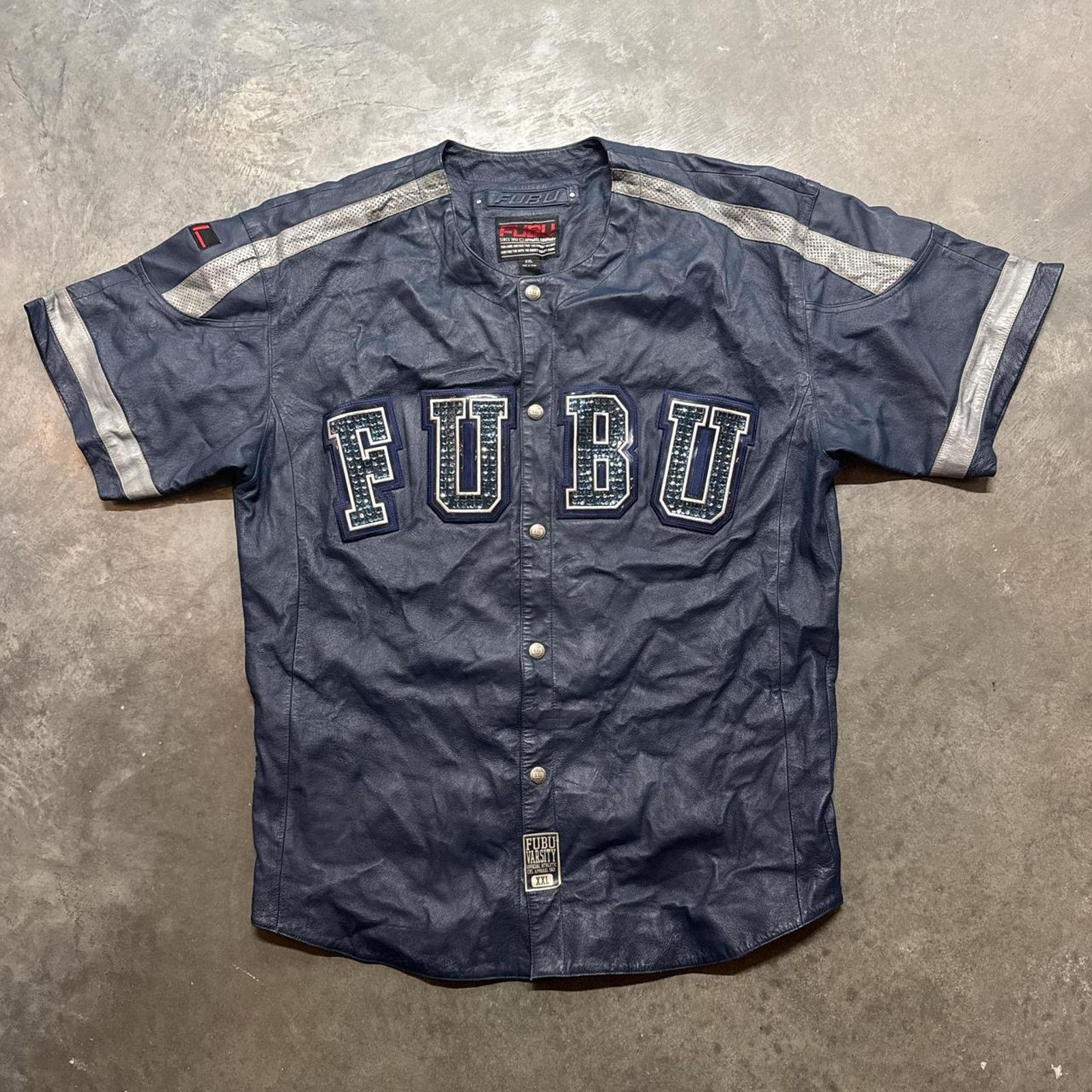 Fubu × Vintage Vintage RARE Fubu Rhinestone HipHop Rap Leather Jersey Size US XXL / EU 58 / 5 - 1 Thumbnail