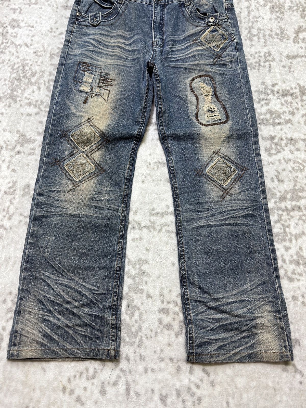 Japanese Brand Zhao Dao Patchwork Mud Washed Denim Y2K Regular Fit Jeans Size US 34 / EU 50 - 6 Thumbnail