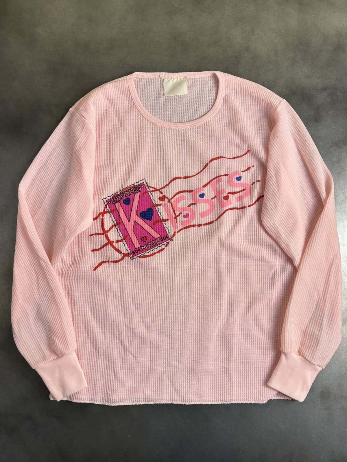 Fruit Of The Loom × Hanes × Vintage 1980s Vintage Thermal Longsleeve Express Kisses Print Waffle Size US S / EU 44-46 / 1 - 1 Thumbnail