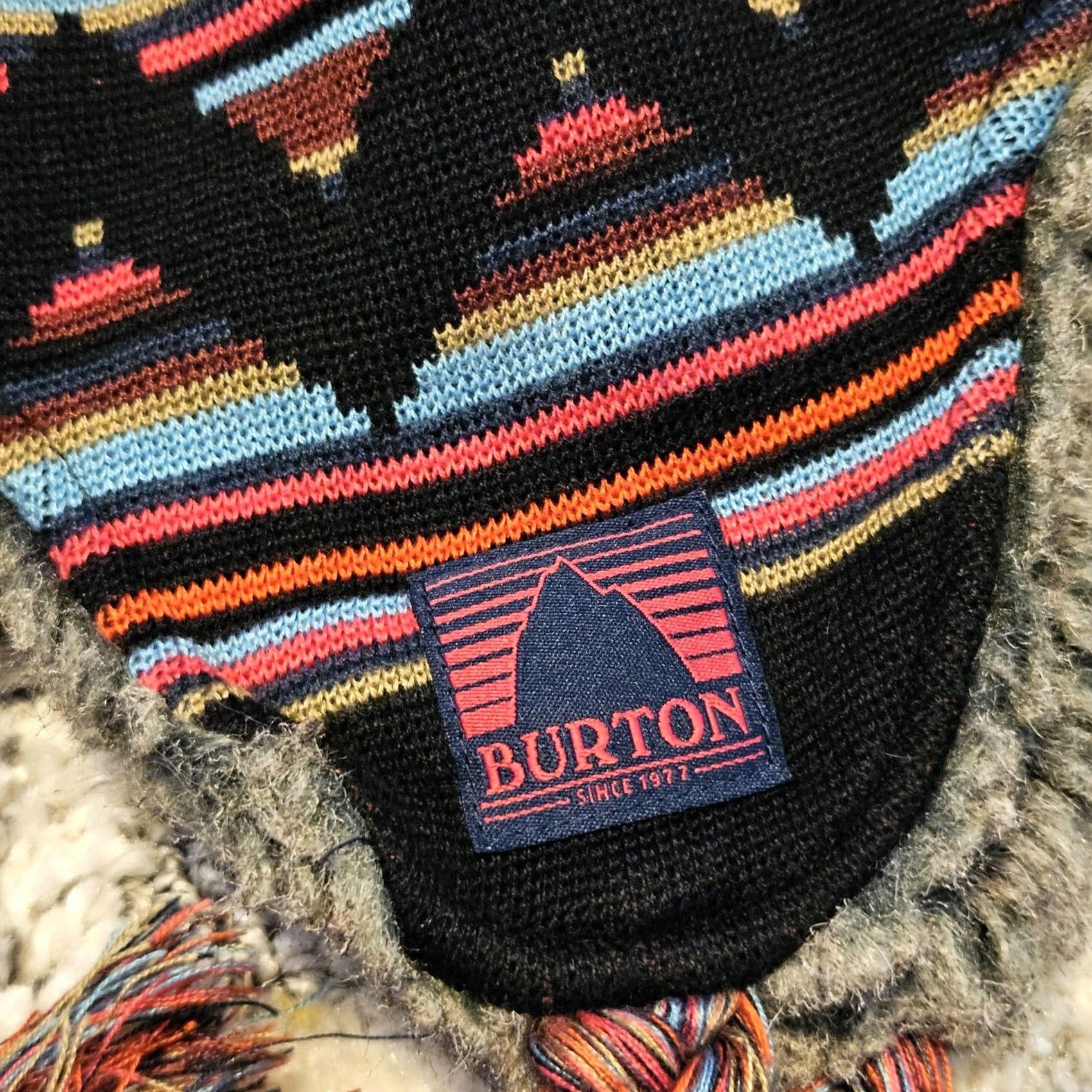 Burton Burton Hat Trapper Knit Ear Flap Faux Fur Lined Womens Black Multicolor Ski Geometric Logo Tasseled Insulated Winter One Size Size ONE SIZE - 4 Thumbnail
