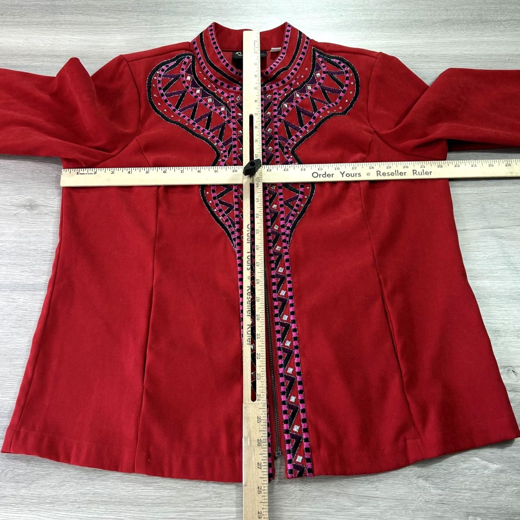 Bob Mackie VINTAGE Bob Mackie Jacket Womens Large Red Embroidered Zip Front Wearable Art Boho Chic Size L / US 10 / IT 46 - 6 Thumbnail