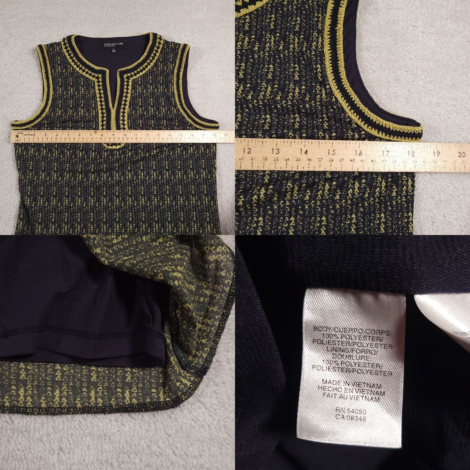 Jones New York Jones New York Sleeveless Top Womens Medium Black Yellow Embroidered Boho Tunic Size M / US 6-8 / IT 42-44 - 8 Thumbnail