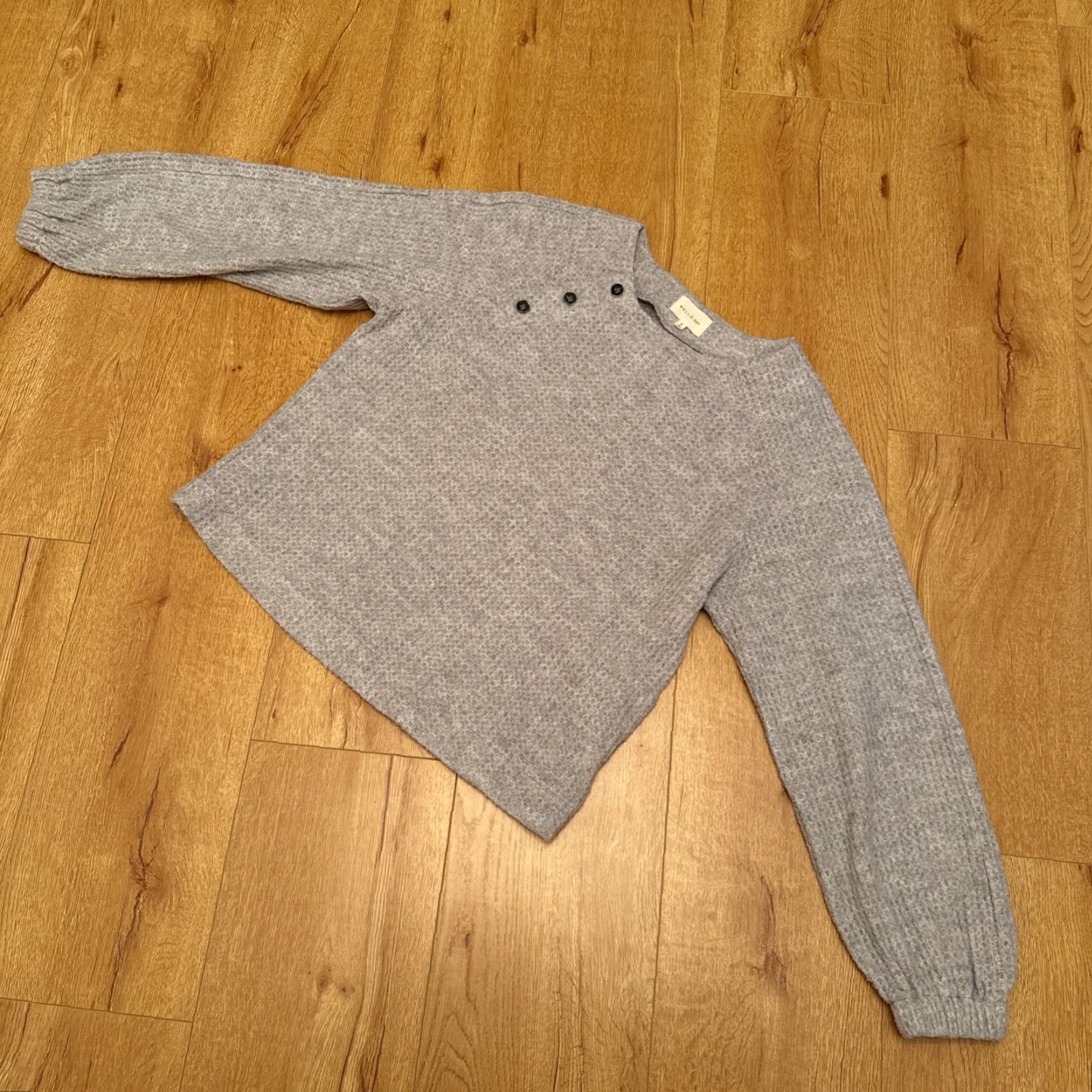 Anthropologie Anthropologie MELLO Day Sweater Waffle Knit Fuzzy Side Button Boho Gray Small Size S / US 4 / IT 40 - 2 Thumbnail