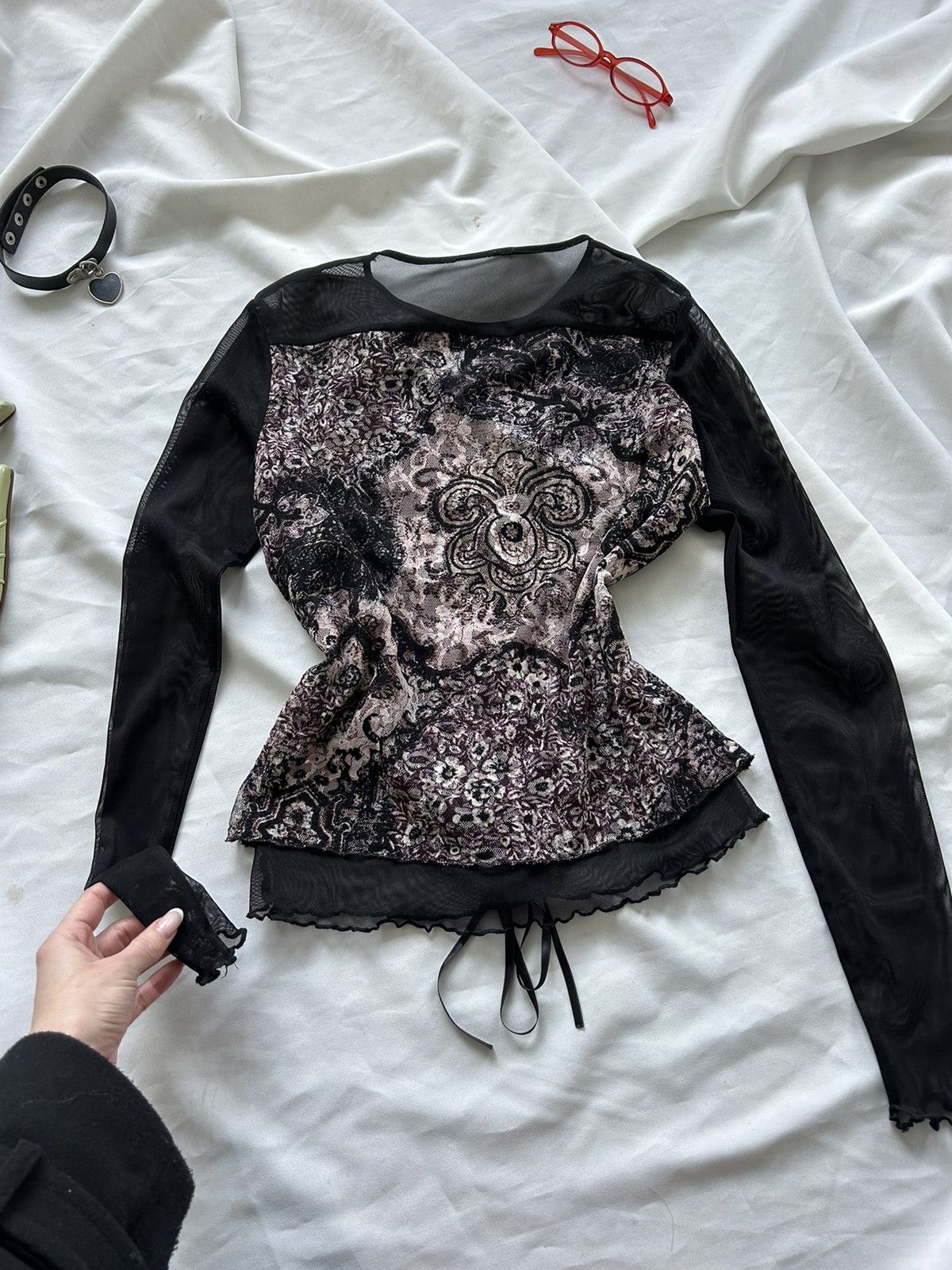 Vintage Stunning Lace long sleeve top blouse goth black y2k corset Size S / US 4 / IT 40 - 9 Thumbnail