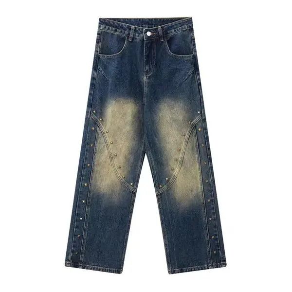 Japanese Brand VIBE Street hip-hop rivet washed contrast patchwork jeans Size US 32 / EU 48 - 4 Thumbnail