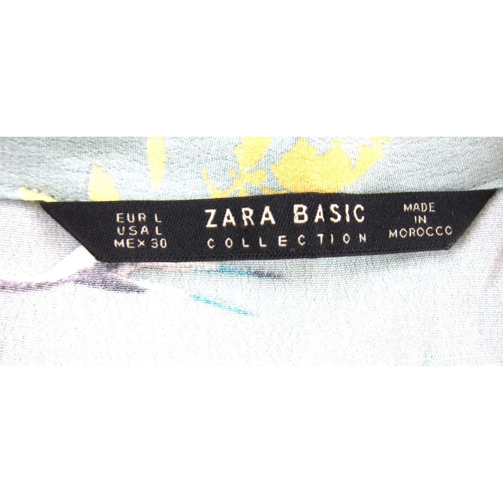 Zara ZARA Basics Blouse Shirt Womens L Blue Floral Bird Ruffle Long Sleeve Crew? Note: This is not allowed to add words or guess. Size L / US 10 / IT 46 - 3 Thumbnail