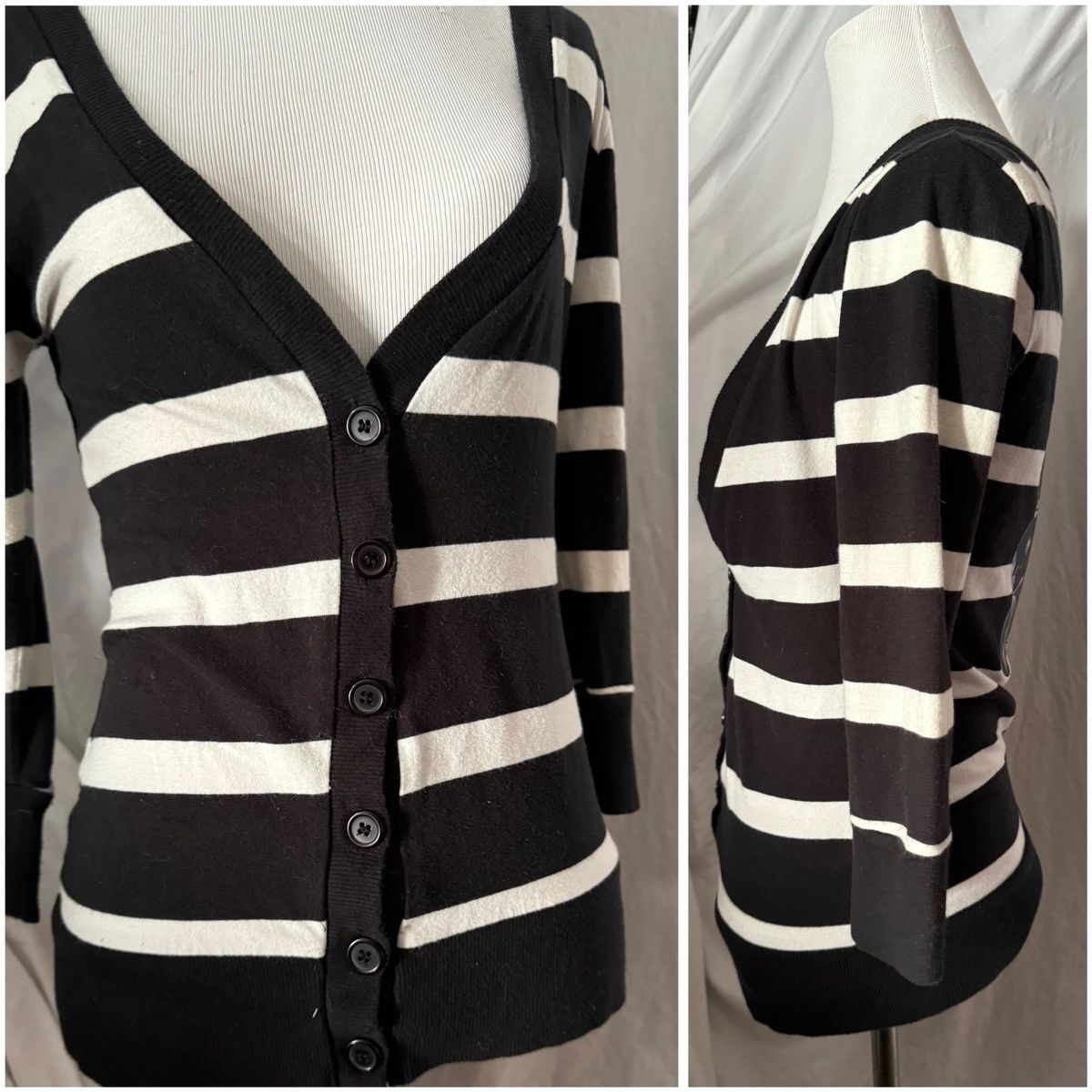 Vintage Wednesday Customized, Y2K Striped Deep V-Neck Knit Cardigan Size ONE SIZE - 10 Thumbnail