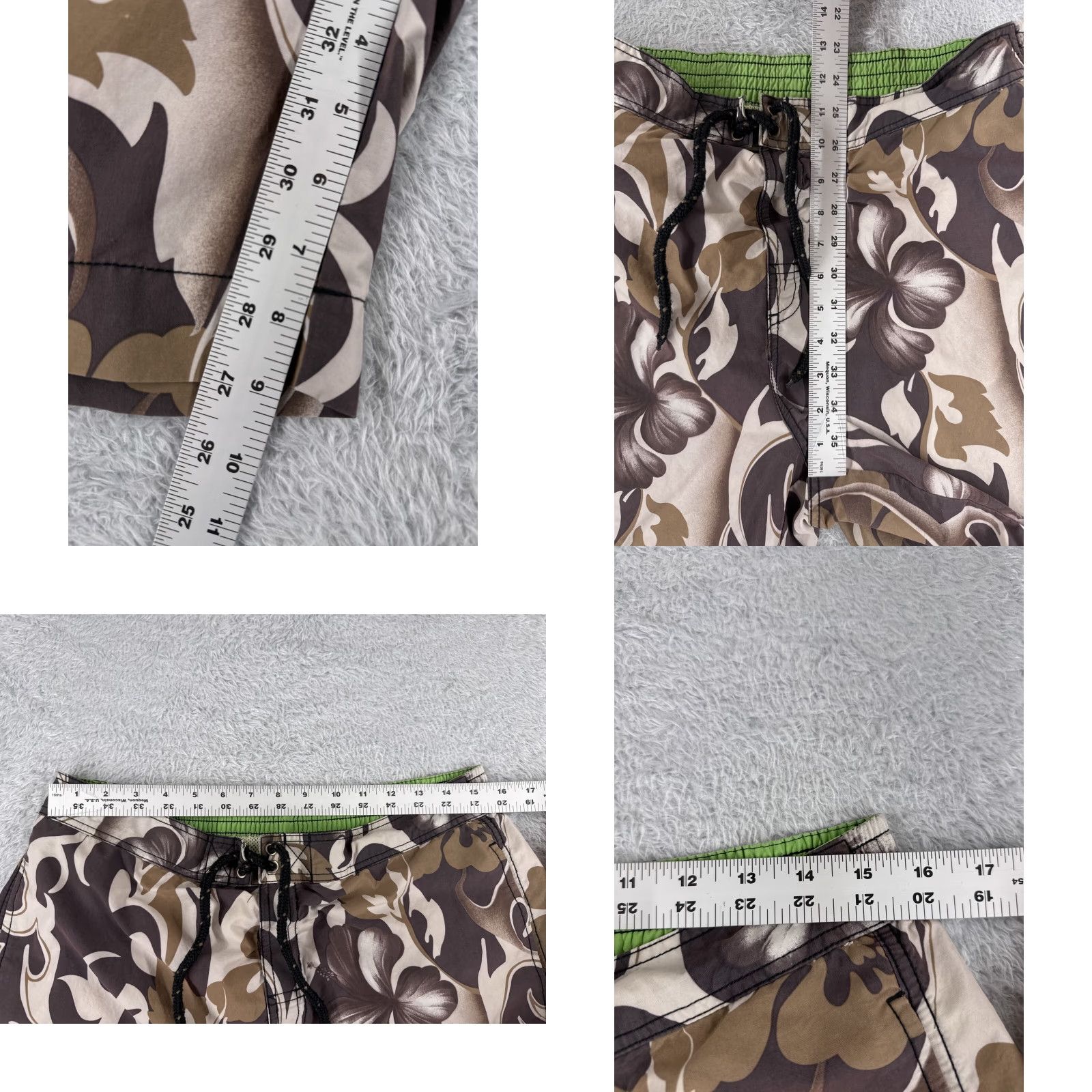 Tommy Bahama Tommy Bahama Board Shorts Men M Brown Gray Floral Elastic Waist Lined Swim Trunk Beach Tropical 90s (if applicable) Mens Size US 31 - 8 Thumbnail