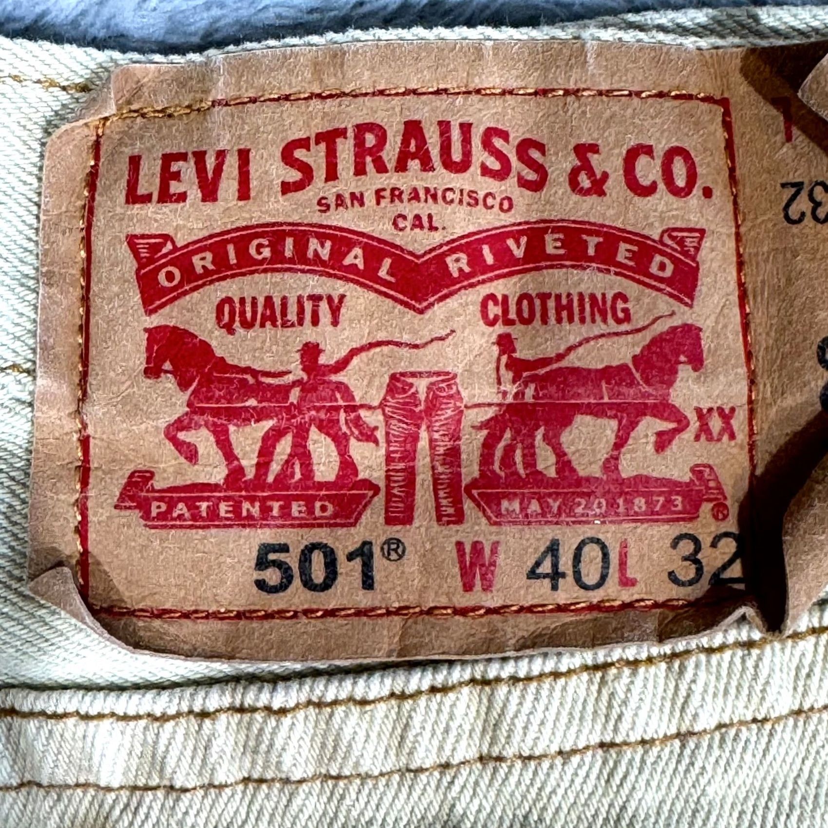 Levi's Levi's 501 Jeans Mens 40x32 Beige Denim Original Fit Button Fly Straight Classic Size US 40 / EU 56 - 3 Thumbnail