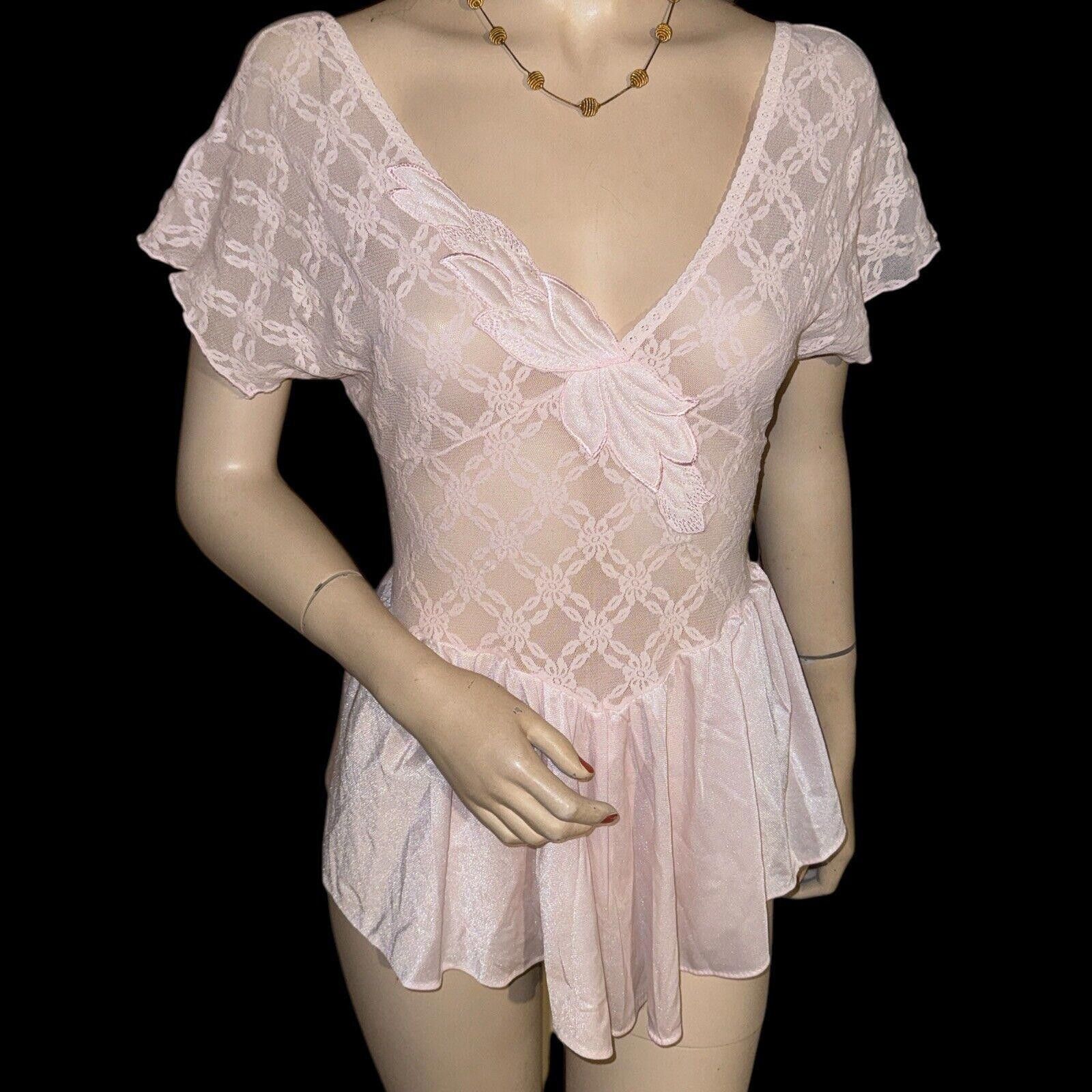 Designer Vtg Pink Nylon Cinema Etoile Lace Top Stretch Nightgown L Size ONE SIZE - 4 Thumbnail