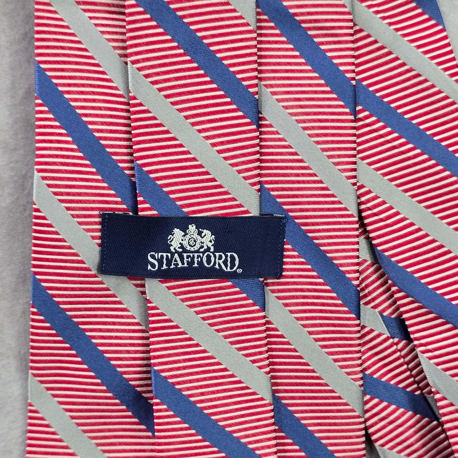 Stafford Stafford Red Stripe Repp Geometric 100% Silk Neck Tie NWOT Size 30 - 4 Thumbnail