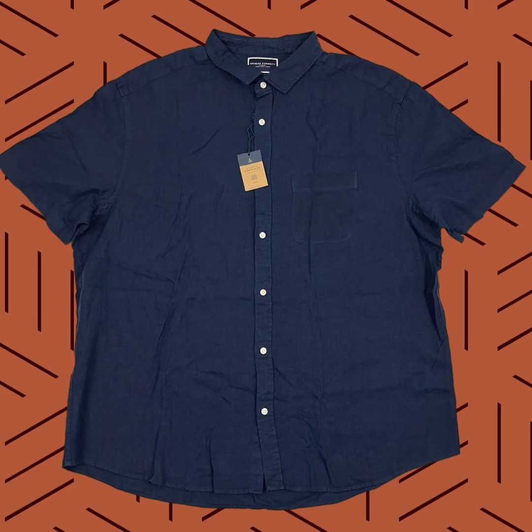 Charles Tyrwhitt Charles Tyrwhitt Shirt Mens 3XL XXXL Classic Fit Navy Blue 100% Linen Button Up Shirt Size US XXL / EU 58 / 5 - 1 Thumbnail