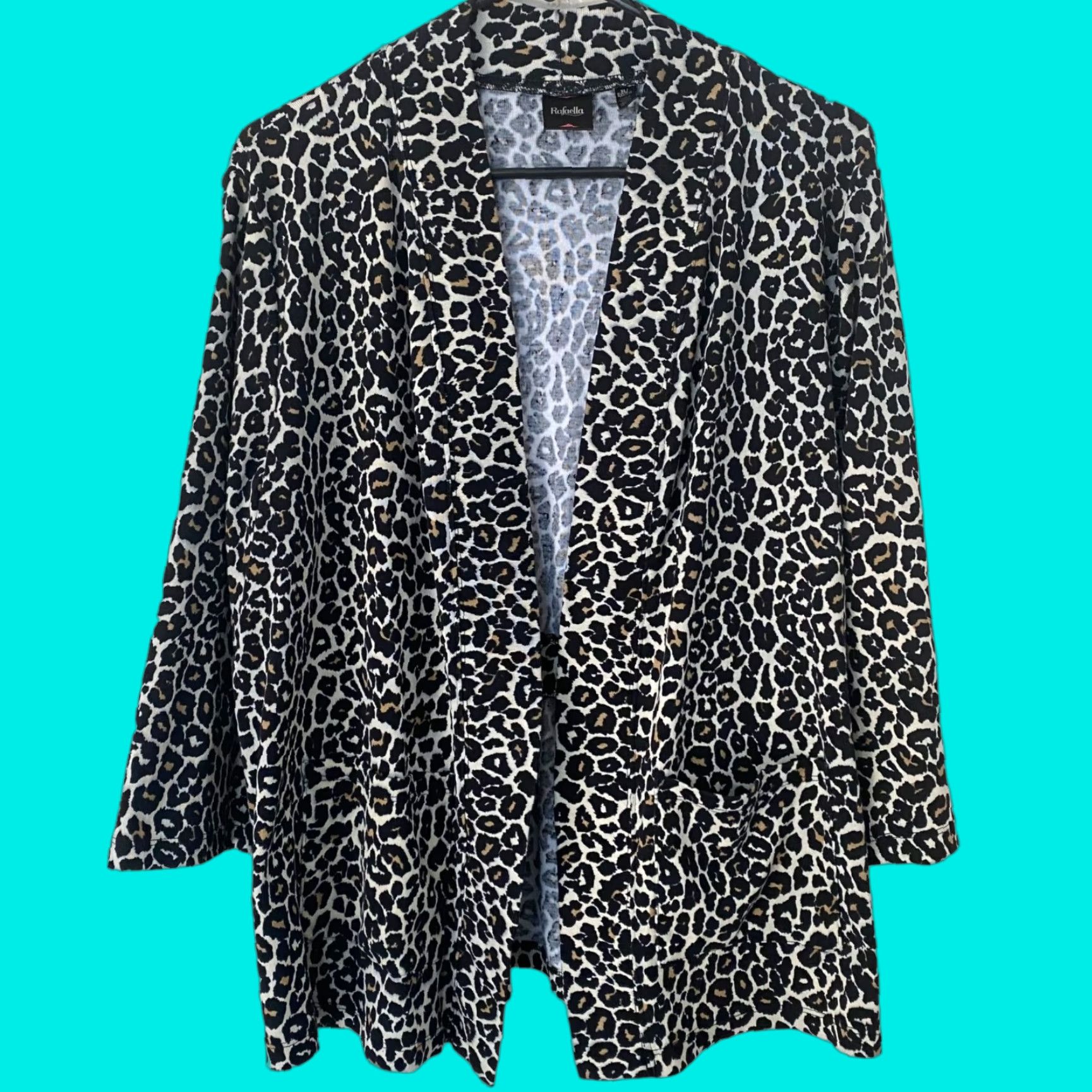 Vintage Rafaella Open Front Leopard Print Cardigan Sweater Womens XL Black Brown Casual Size XL / US 12-14 / IT 48-50 - 1 Thumbnail