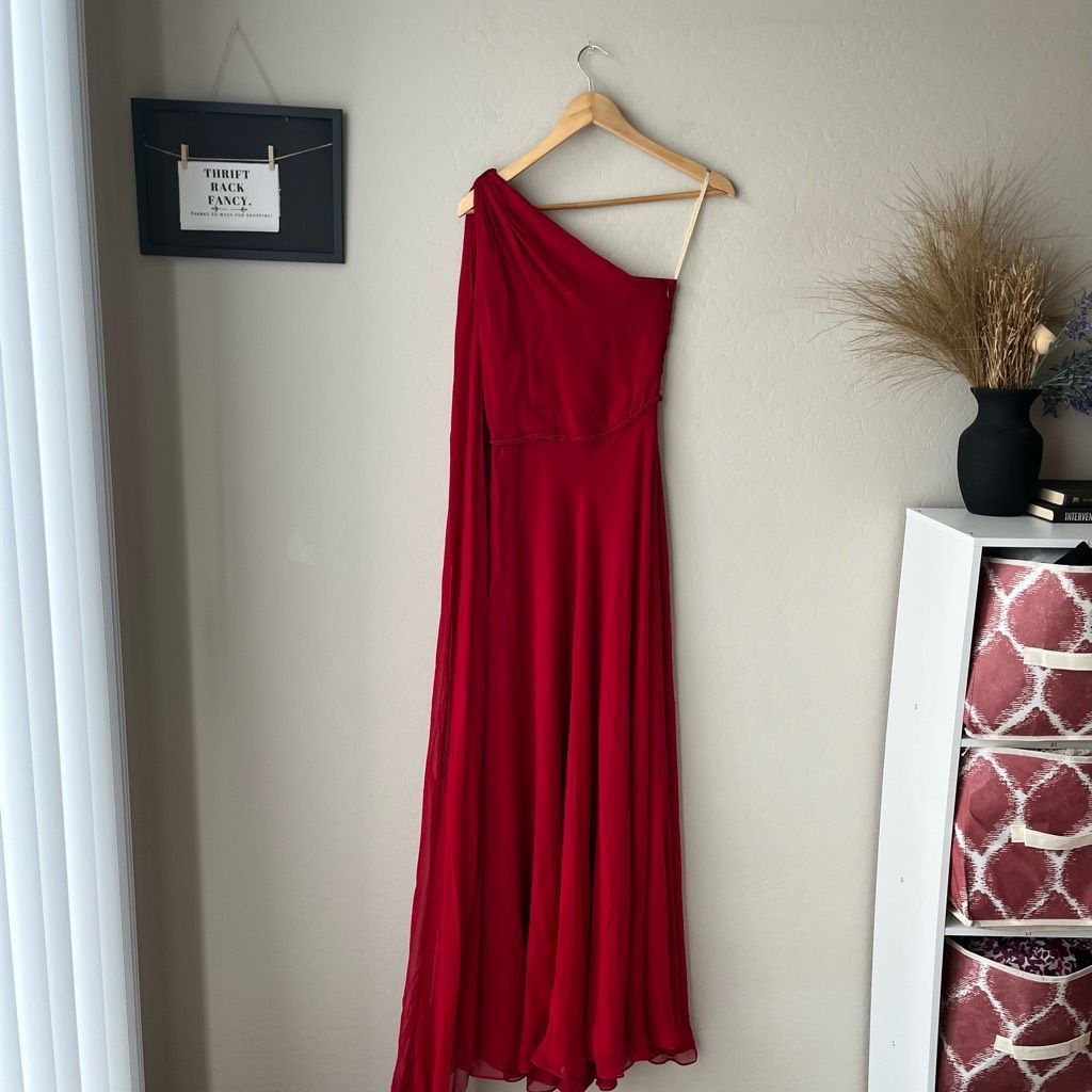 Naeem Khan Naeem Khan Red 100% Silk Draped One-Shoulder Braided Waist C Size S / US 4 / IT 40 - 11 Thumbnail