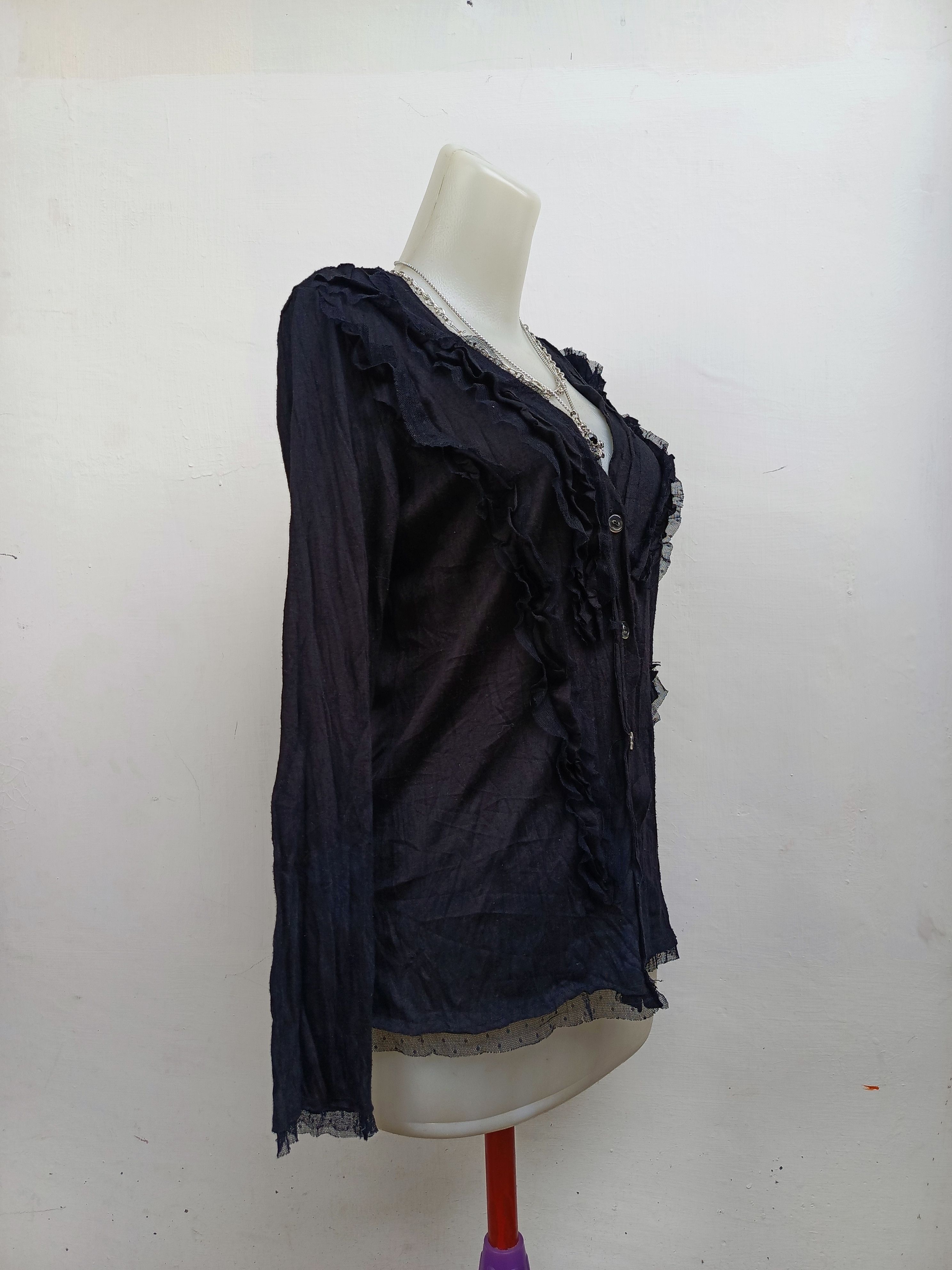 Japanese Brand Silent Worth Ruffle Cardigan Black Button Up Size M / US 6-8 / IT 42-44 - 3 Thumbnail