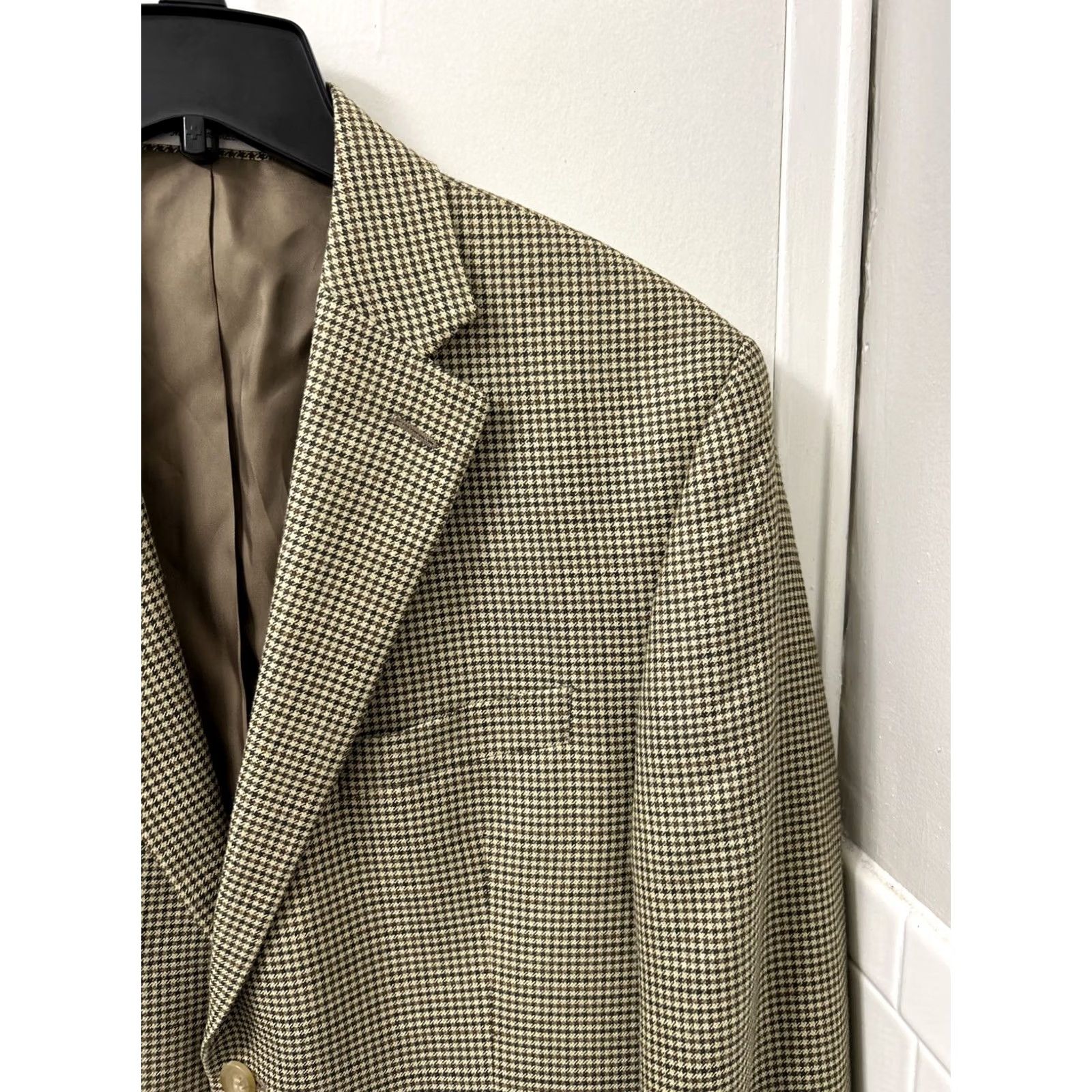 Ralph Lauren VINTAGE Lauren Ralph Lauren Blazer Mens 40S Brown Houndstooth Wool Silk Blend Regular Notch Lapel Two-Button Front Jacket Coat Classic Designer USA Size 40R - 6 Thumbnail