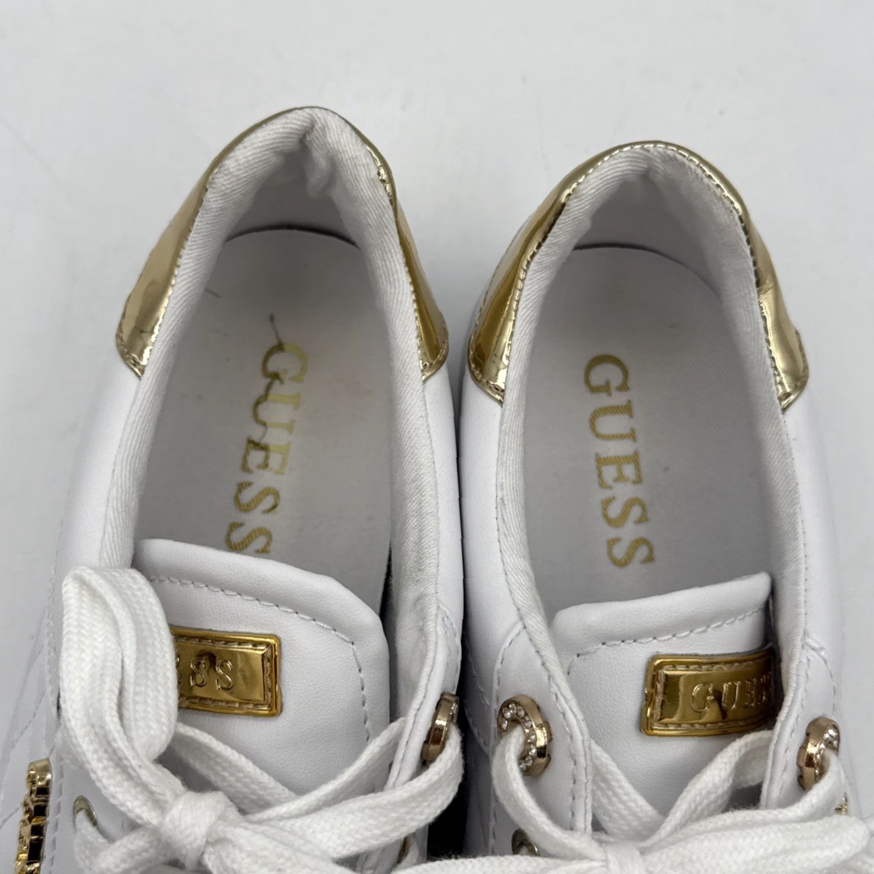 Guess GUESS Women's Loven Casual Lace-Up Sneakers, White, Size 9M Gold Rhinestones - Casual Sneakers Women 9M White Rhinestones GUESS Loven Size US 9 / IT 39 - 4 Thumbnail