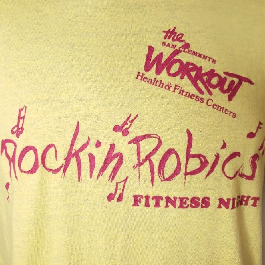 Vintage VINTAGE Rockin Robics Fitness Night T Shirt Mens Large 80s Made In USA Yellow Cotton Blend Graphic Tee Size US L / EU 52-54 / 3 - 3 Thumbnail