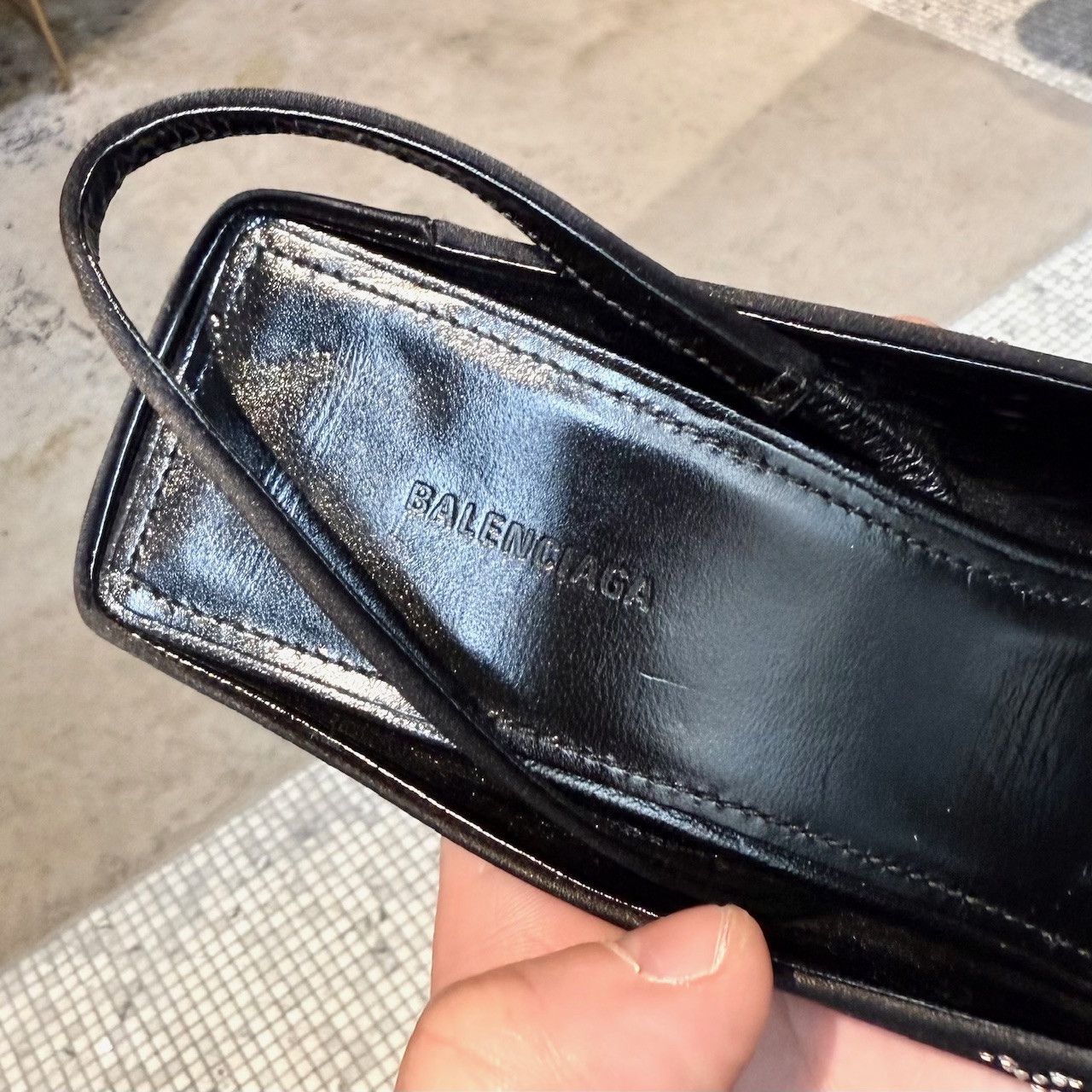 Balenciaga Balenciaga Satin Crystal Logo Slingback Square Knife Pumps Size US 6 / IT 36 - 11 Thumbnail