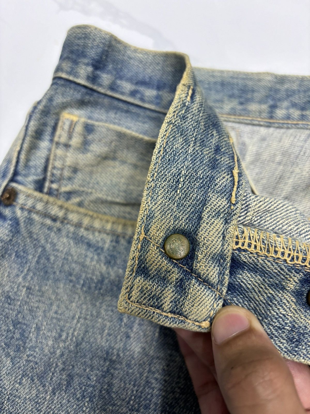 Kapital 🔥VINTAGE 70s BUCKLE BACK SELVEDGE JAPANESE DISTRESS DENIM Size US 30 / EU 46 - 13 Thumbnail