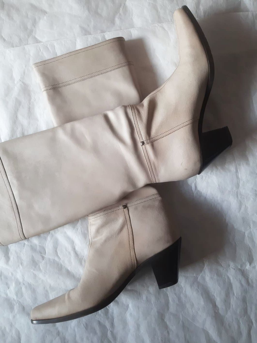 Miu Miu MiuMiu FW 2002 Vintage Beige Zip-fly Leather Cowboy Boots Size US 10 / IT 40 - 4 Thumbnail