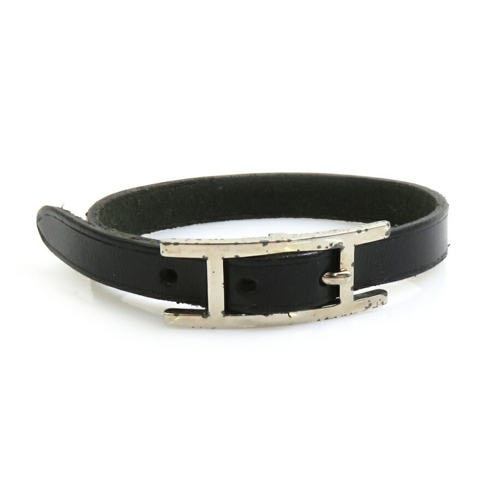 Hermes Hermes bracelet API leather metal black silver ladies e60428a Size ONE SIZE - 1 Thumbnail