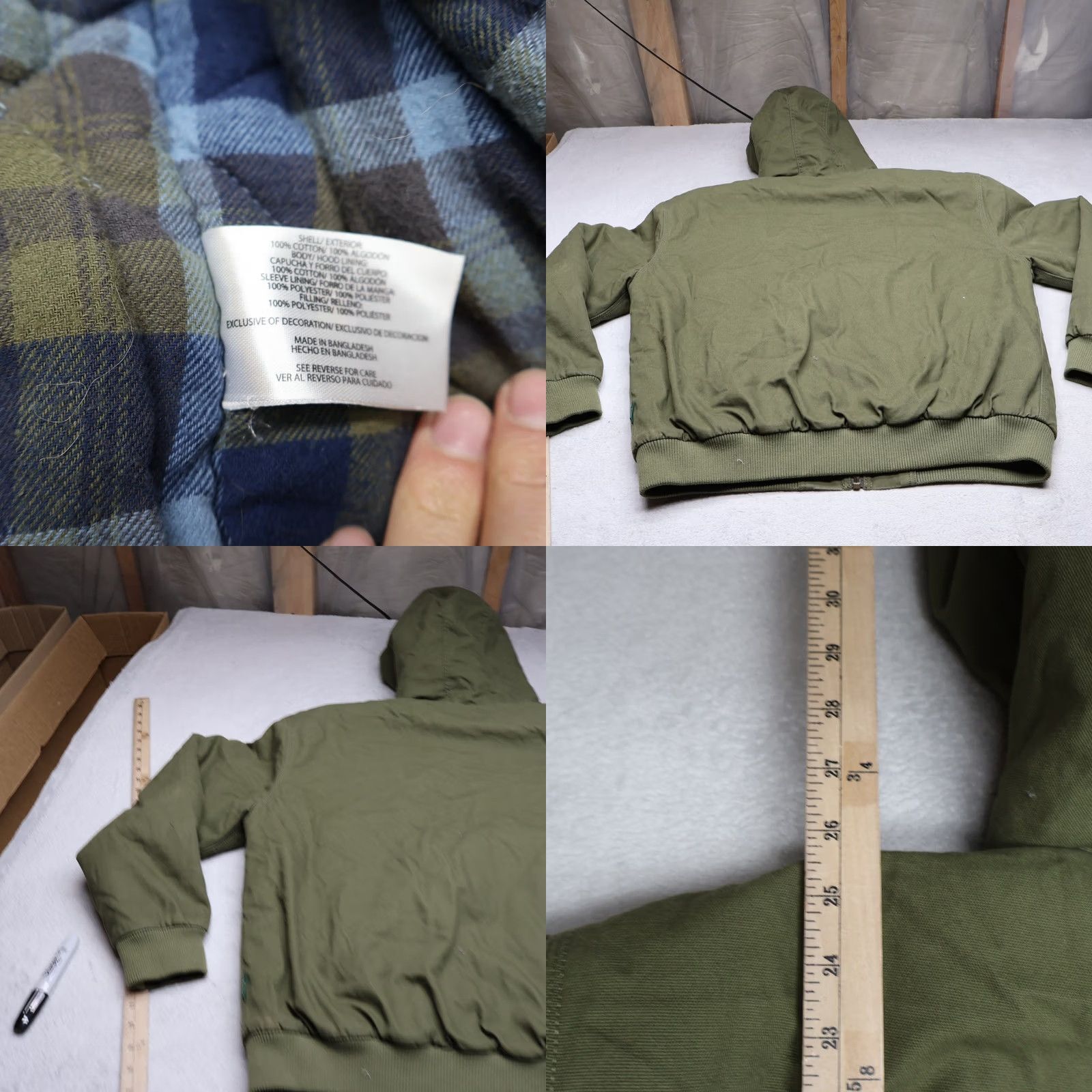 Vintage Woolrich Jacket Mens L Green Canvas Hooded Quilt Lined Rugged Full Zip Work Bomber Coat Size US L / EU 52-54 / 3 - 8 Thumbnail