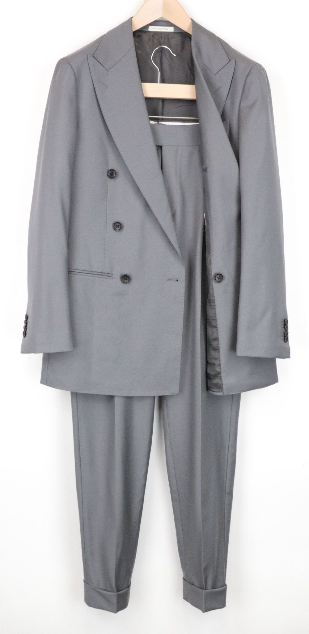 image of Suitsupply Havana Uk38R Grey Two-Row Slim 2-Piece Wool Suit 68351, Men's