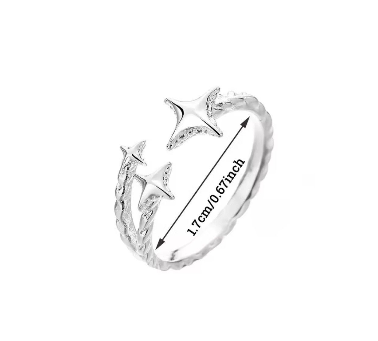 Jewelry Silver Color Four Pointed Star Rings Size ONE SIZE - 2 Thumbnail