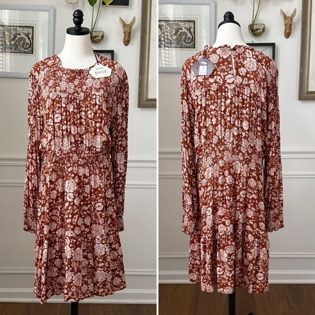 Other NWT Knox Rose Cave Long Sleeve Smocked Peasant Dress Rust Br Size XXL / US 16-18 / IT 52-54 - 2 Thumbnail