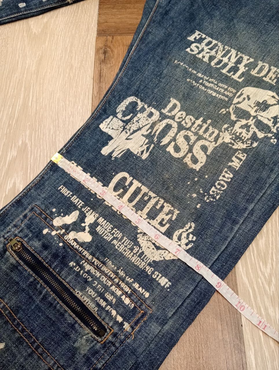 Japanese Brand JAPANESE FUNNY DEVIL SKULL BLUE DENIM PAINTED FLARED PANTS Size US 35 - 18 Thumbnail