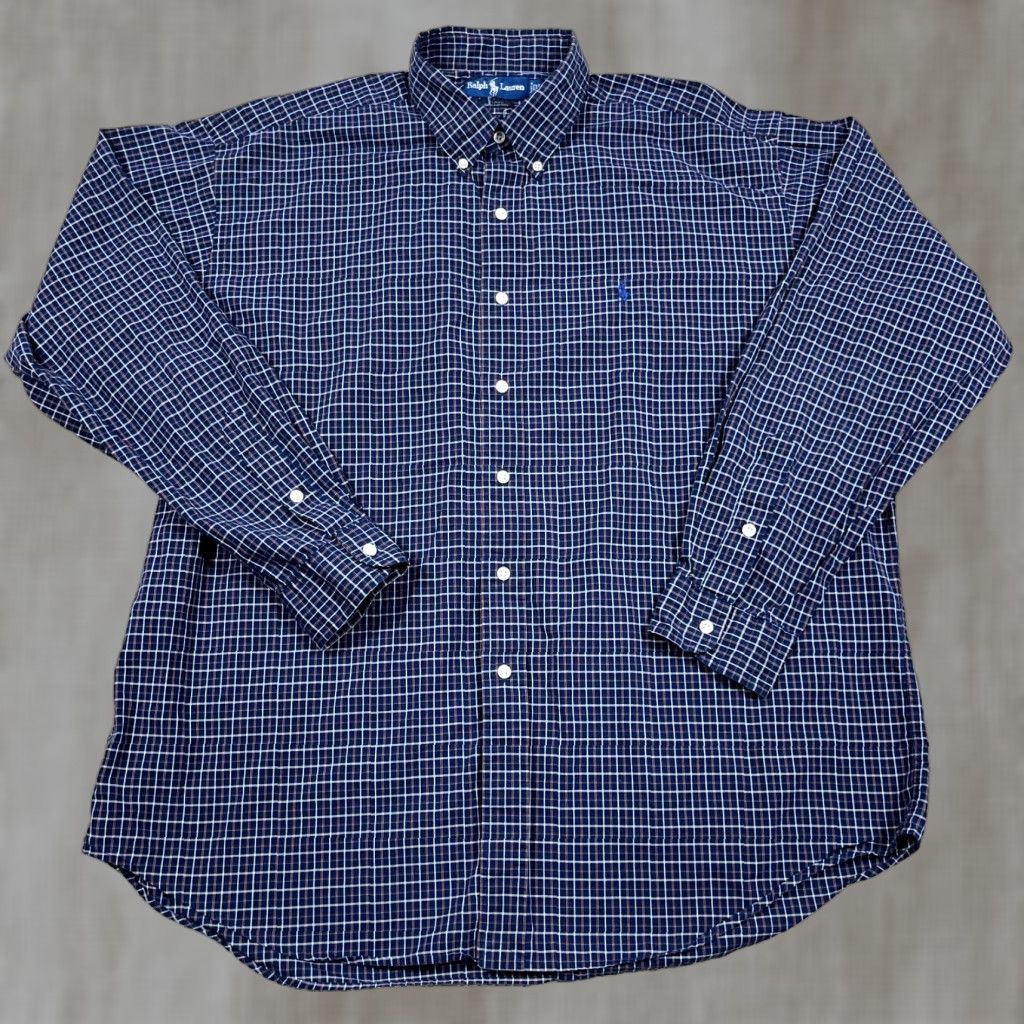 Ralph Lauren Ralph Lauren Shirt Men XL Navy Blue Plaid Button Up Blake Poplin Dress Adult Size 46R - 1 Thumbnail