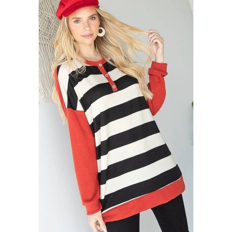 Other Jade By Jane Striped Long Sleeve Tunic Top 3XL Red & Black W Size 3XL / US 20-22 - 1 Thumbnail