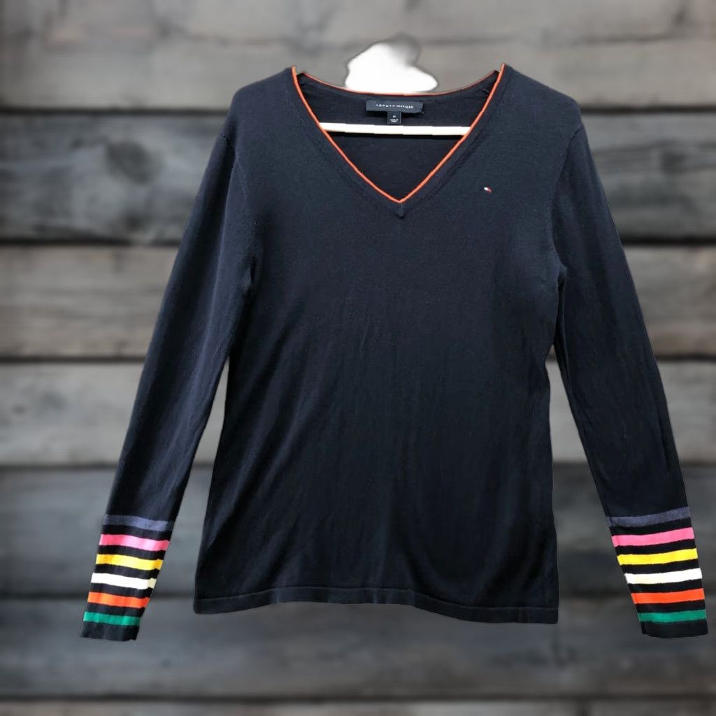 Tommy Hilfiger VINTAGE Tommy Hilfiger Sweater Pullover Womens M Blue Rainbow Stripe Casual Cotton Knit Size M / US 6-8 / IT 42-44 - 1 Thumbnail