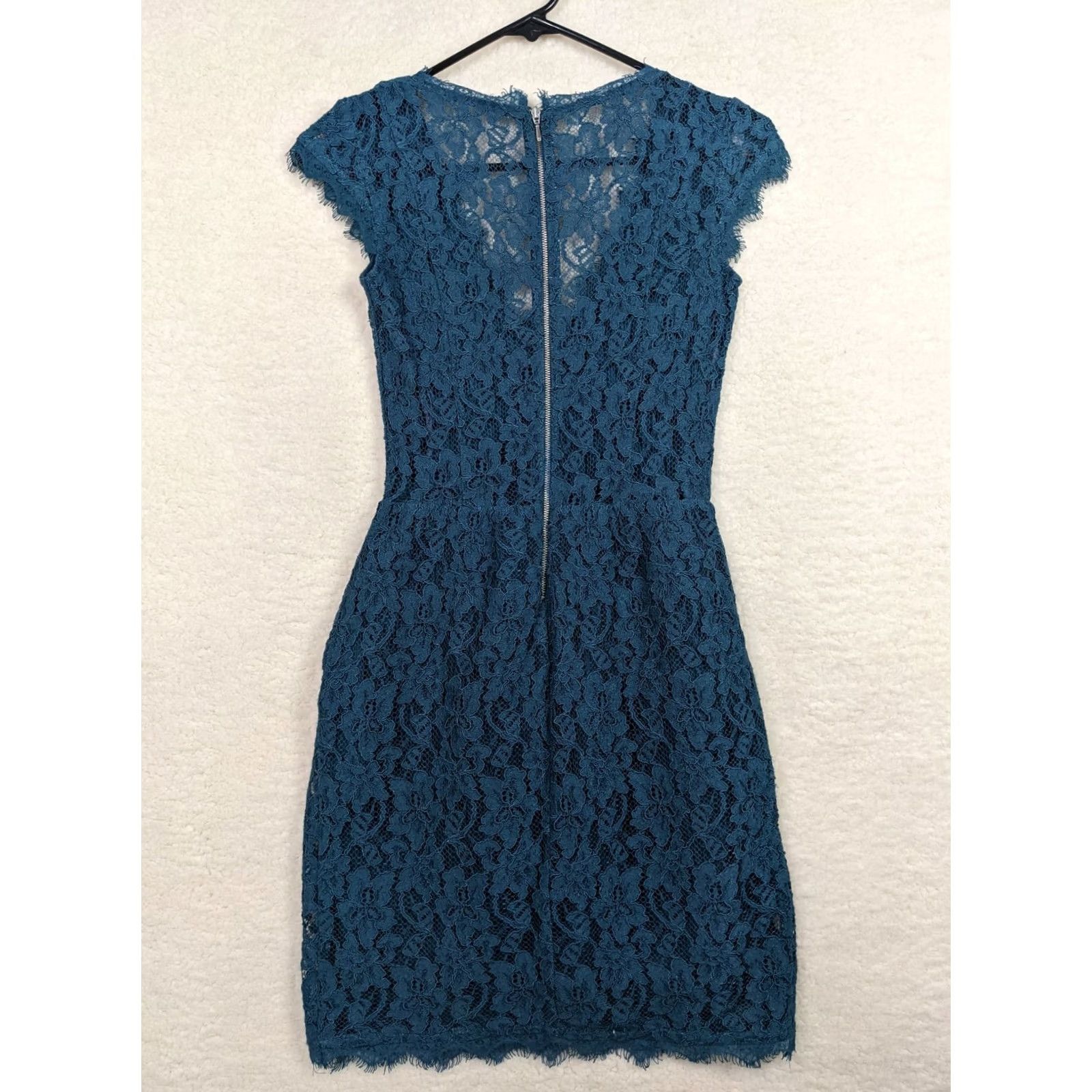 Vintage Babaton Dress Blue Floral Lace Lined Knee Length Zip Back Crew Neck Short Sleeve A-Line Womens 00 Size 24" / US 00 / IT 34 - 2 Thumbnail