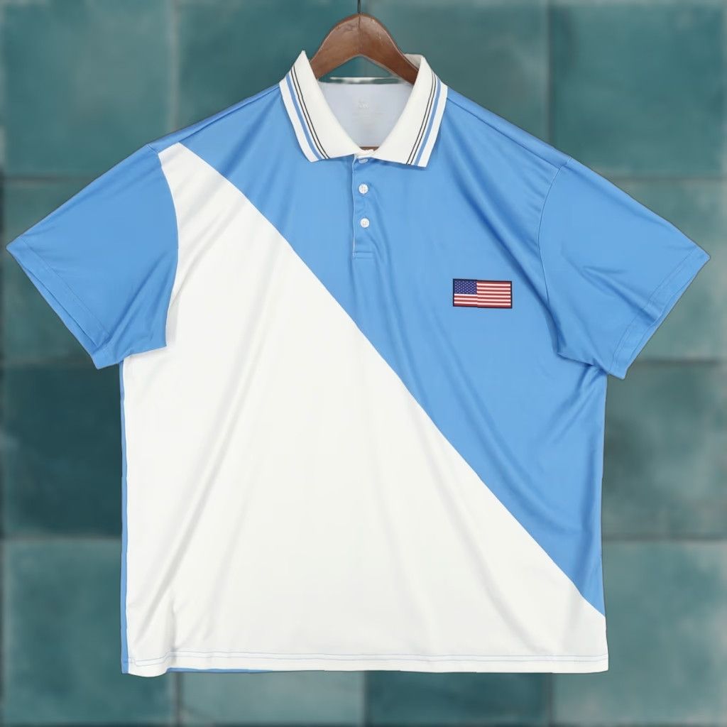 Vintage Speed Your Run Polo Shirt Mens XL Blue White American Flag Short Sleeve SR Shirt Size US XL / EU 56 / 4 - 1 Thumbnail