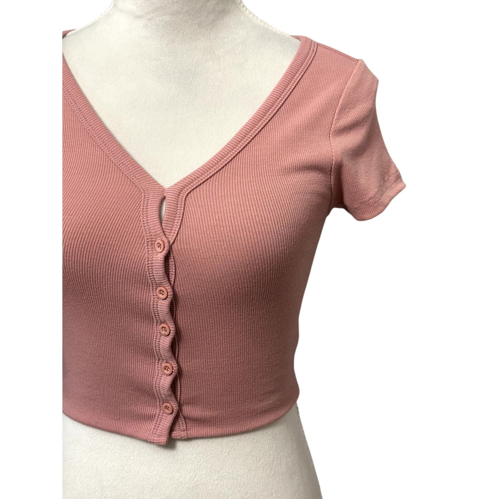 Other Better Be Crop Sweater Ribbed Knit Button-Down Taupe Pink S Size S / US 4 / IT 40 - 3 Thumbnail