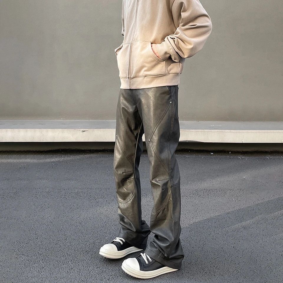 Japanese Brand × Leather Oxford Leather Pants Men Y2K Flared Vintage Trousers Size US 31 - 3 Thumbnail