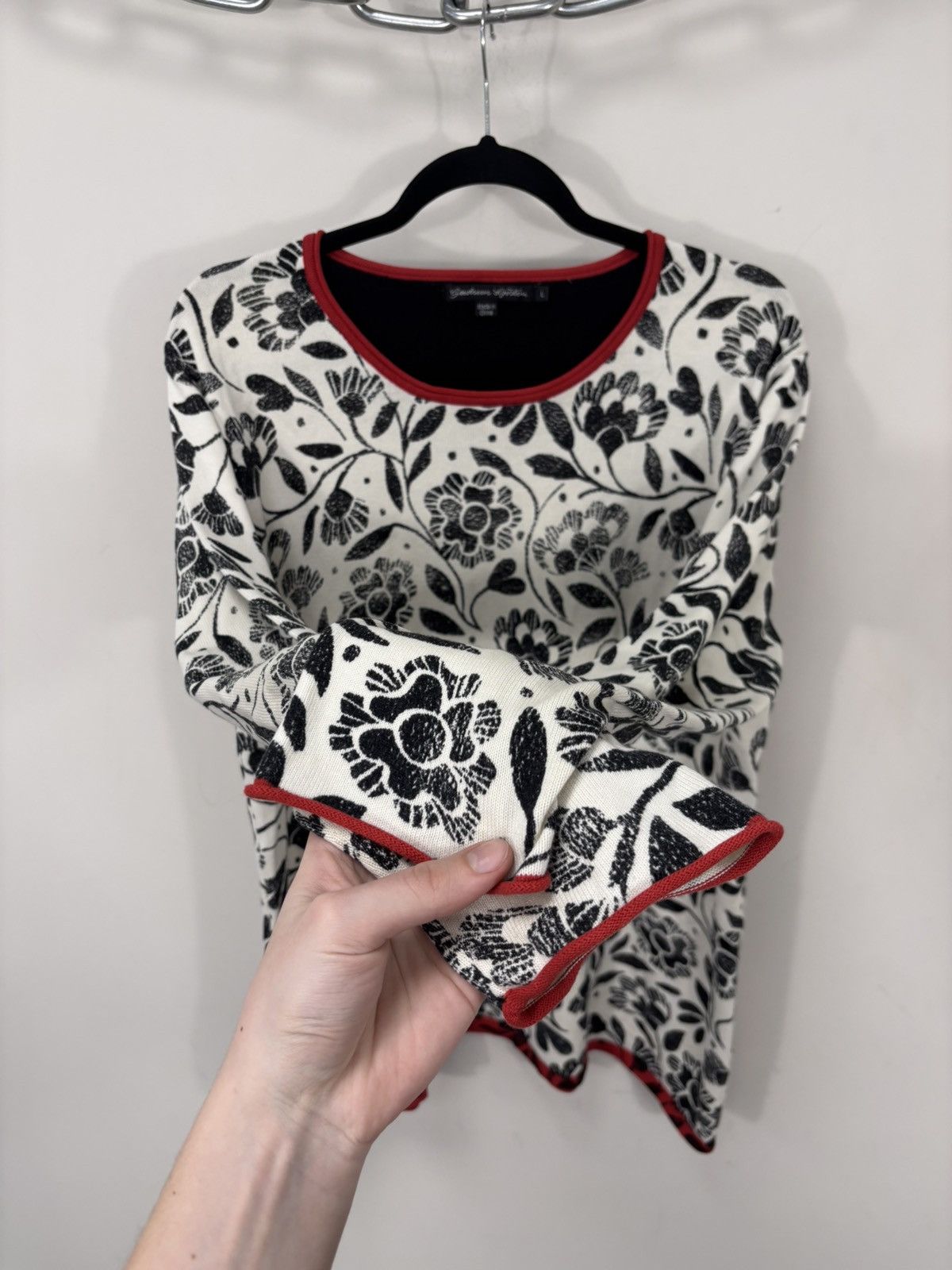 Gudrun Sjoden Gudrun Sjoden Women’s White/Black Floral Cotton Sweater Top Size L / US 10 / IT 46 - 9 Thumbnail