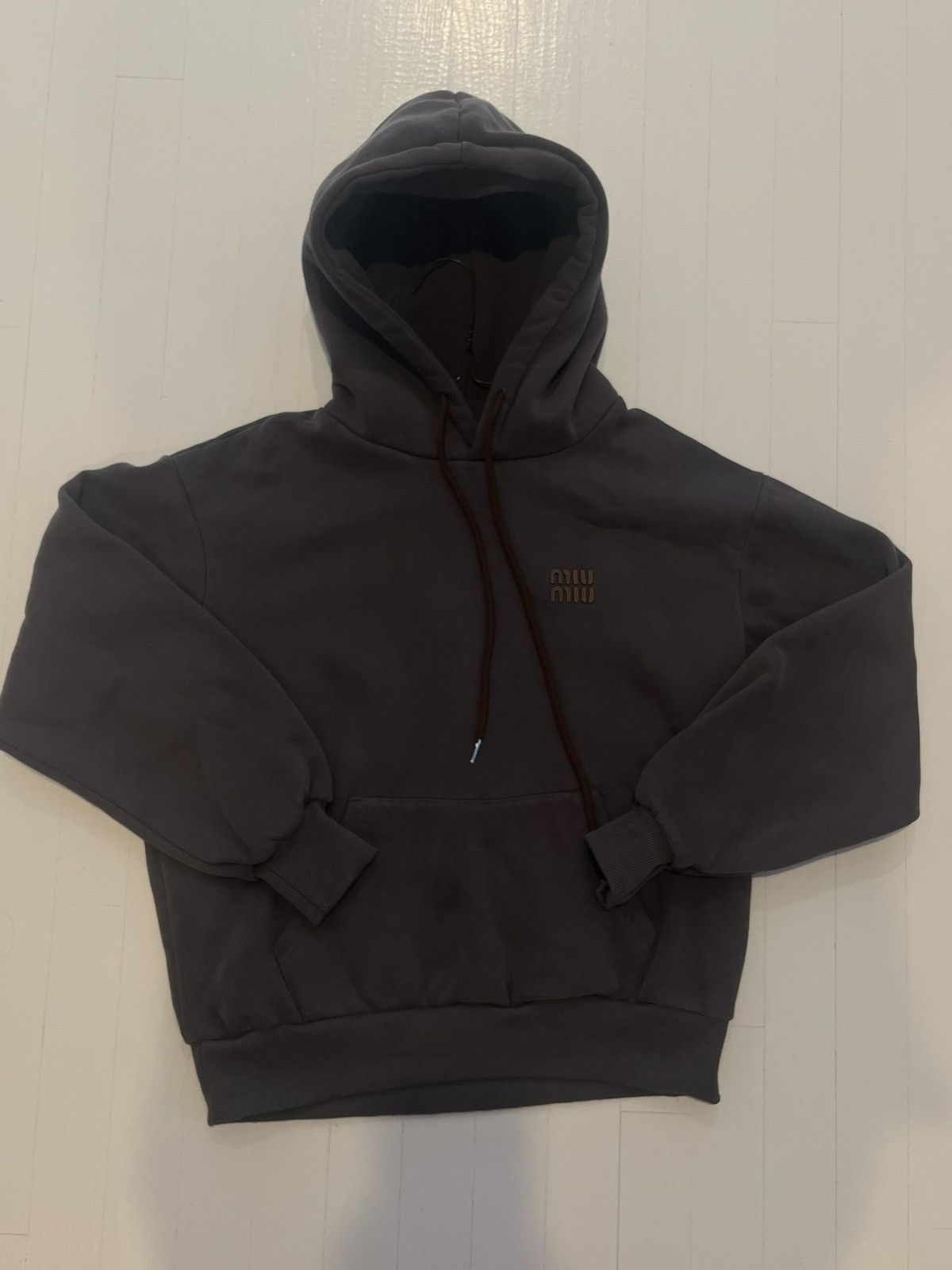 Miu Miu Authentic Miu Miu Embroidered Logo Hoodie - Grey / Medium Size M / US 6-8 / IT 42-44 - 2 Thumbnail