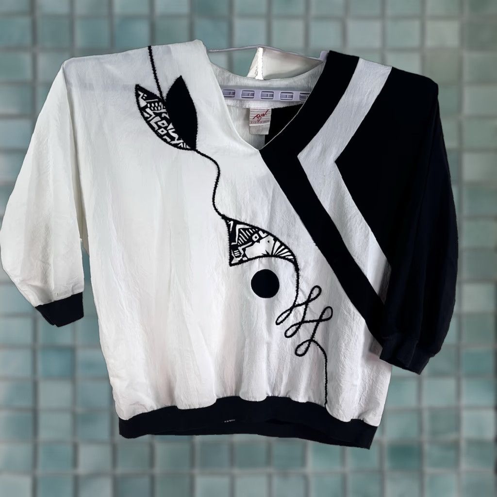 GRAFF VINTAGE 90's G.W. Graff Blouse 3/4 Sleeve Art Abstract Womens L Black/White Size L / US 10 / IT 46 - 1 Thumbnail