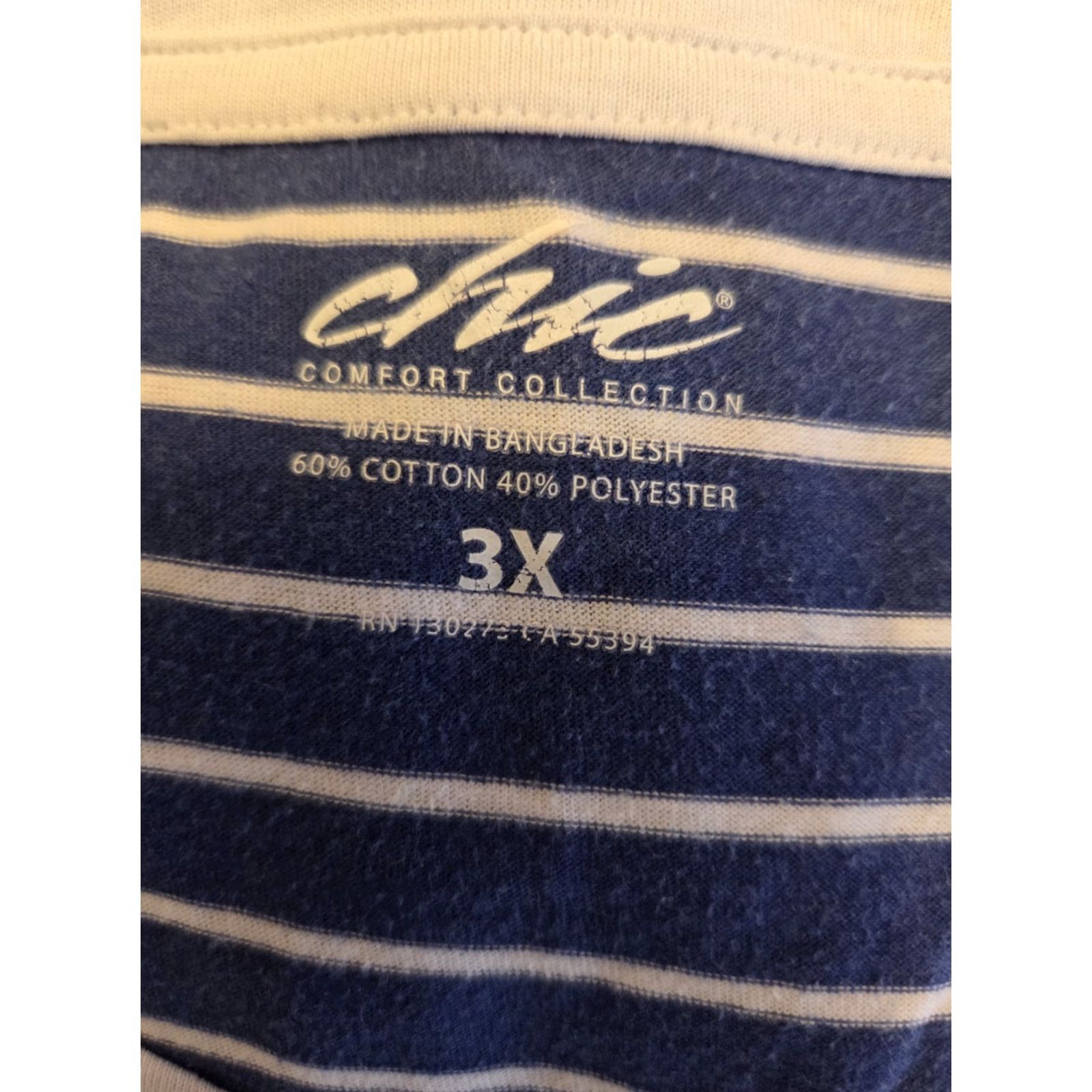 Vintage Chic CHIC Blue Nautical Stripe Short Sleeve Casual Top Shirt 3X Women Plus Size Round Neck Shirt Size XXL / US 16-18 / IT 52-54 - 7 Thumbnail
