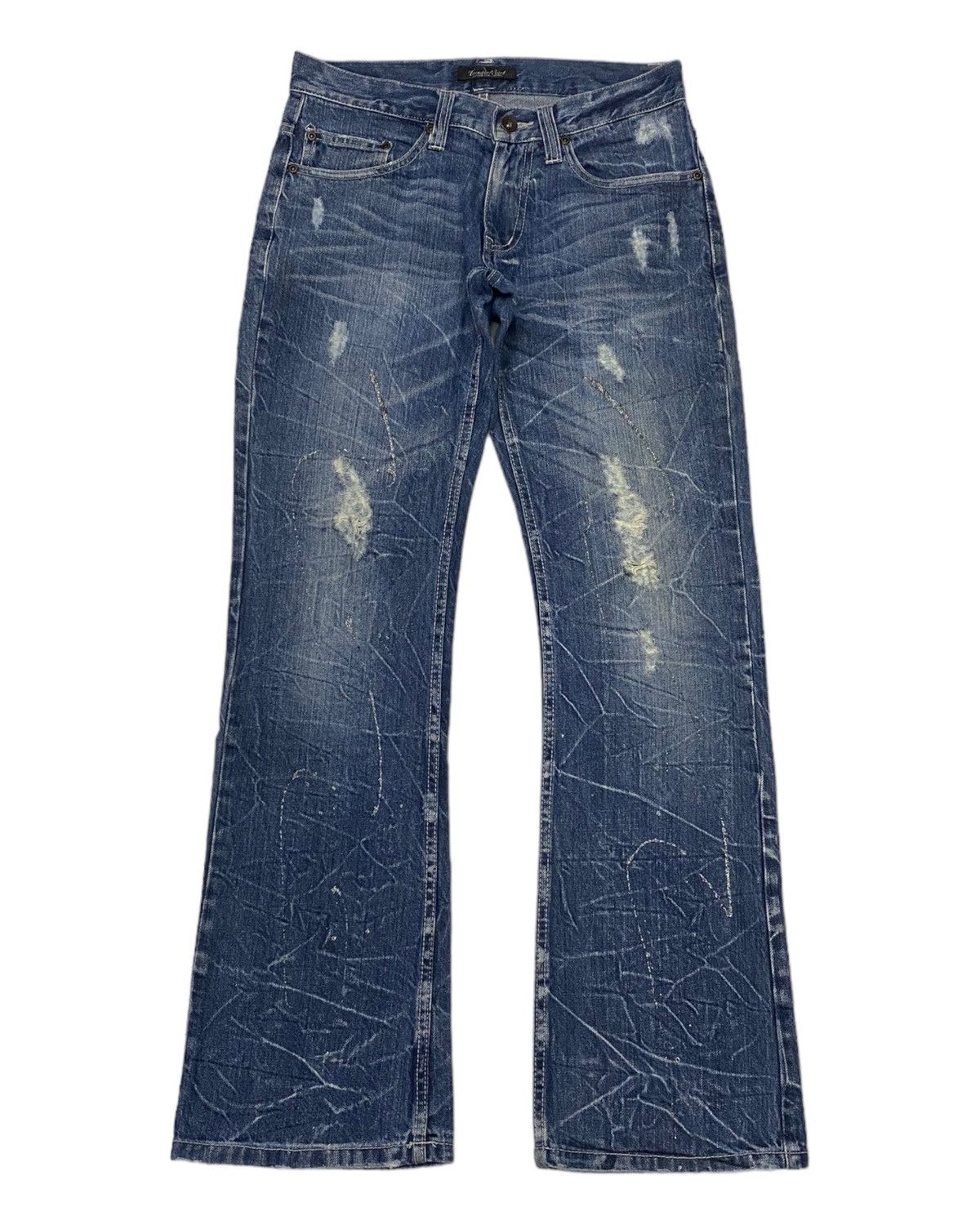 If Six Was Nine × Le Grande Bleu (L.G.B.) × Tornado Mart 🔥TORNADO MART FLARE JEANS DISTRESS CUSTOM MADE DENIM JEANS Size US 30 / EU 46 - 2 Thumbnail